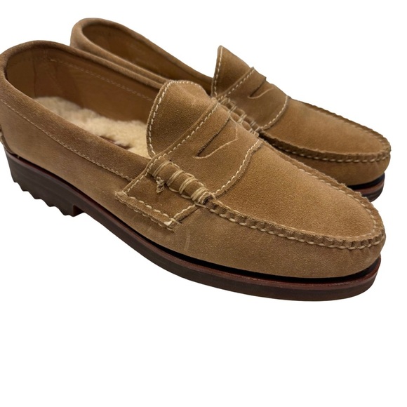 Ralph Lauren Men’s Suede Loafers Shearling Lined Lactae Hevea Sole 9D